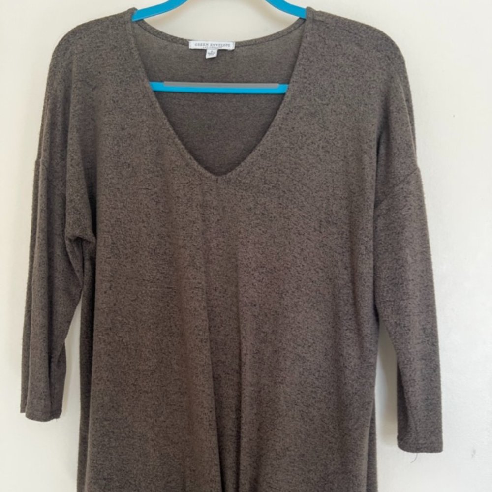 forest green tie front loose sweater